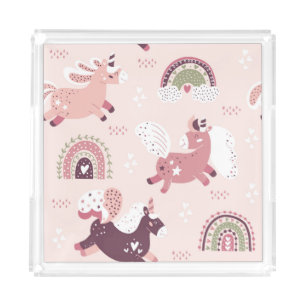 Unicorns Rainbows: Pastel Magic Background. Acrylic Tray