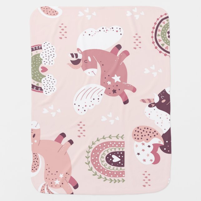 Unicorns Rainbows: Pastel Magic Background. Baby Blanket (Front)