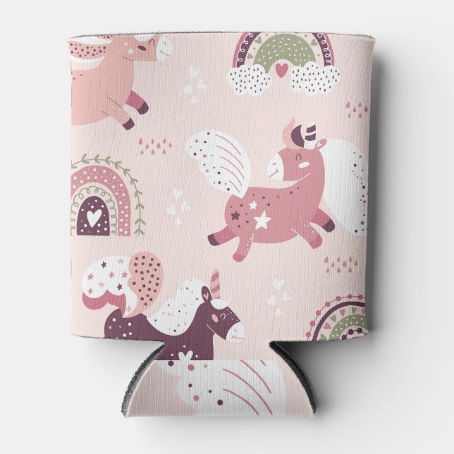 Unicorns Rainbows: Pastel Magic Background. Can Cooler (Front)