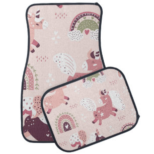 Unicorns Rainbows: Pastel Magic Background. Car Floor Mat