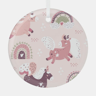 Unicorns Rainbows: Pastel Magic Background. Glass Ornament