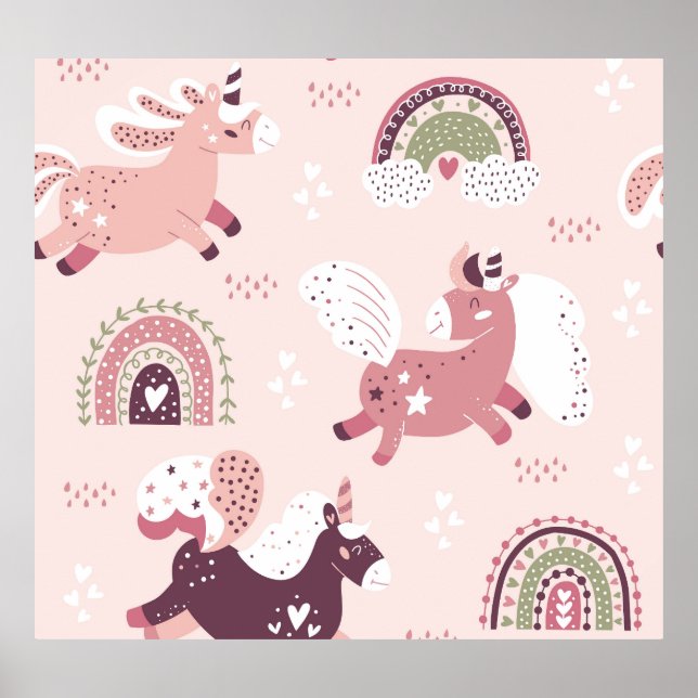 Unicorns Rainbows: Pastel Magic Background. Poster (Front)