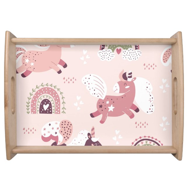 Unicorns Rainbows: Pastel Magic Background. Serving Tray (Front)