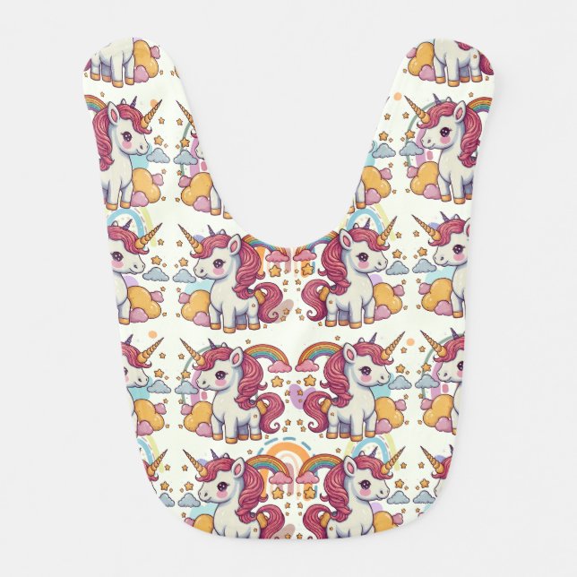 Unicorns & Rainbows Pattern  Baby Bib (Front)