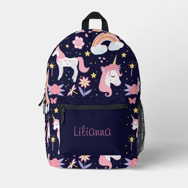 Unicorns & Rainbows Printed Backpack (Front)