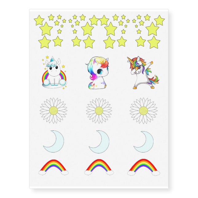 Unicorns, Rainbows, Stars - Oh My! Temporary Tattoos (Front)