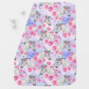 Unicorns & Roses Pattern Baby Blanket