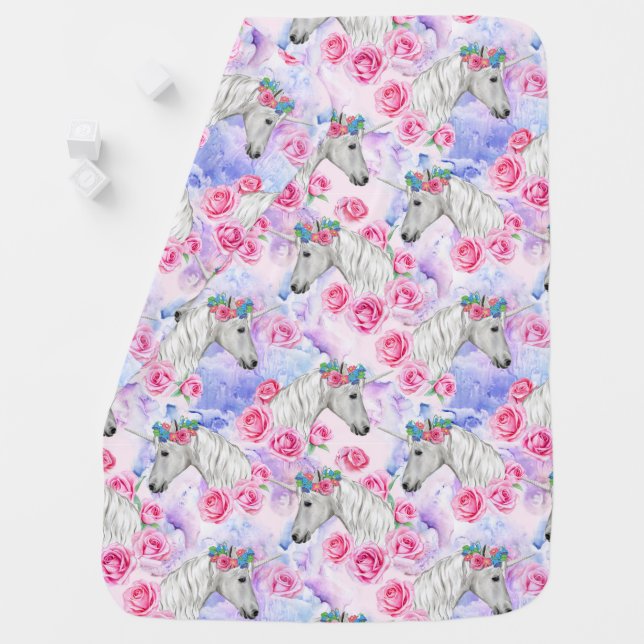 Unicorns & Roses Pattern Baby Blanket (In Situ)