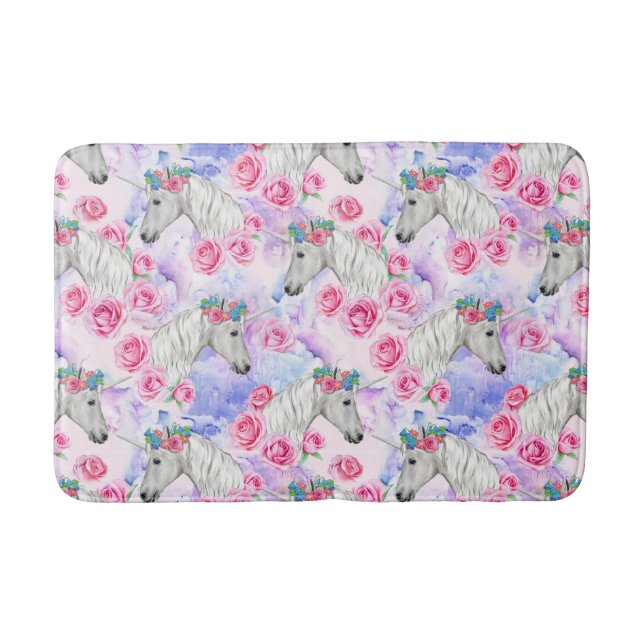 Unicorns & Roses Pattern Bath Mat (Front)