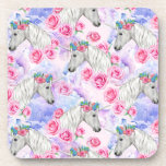 Unicorns &amp; Roses Pattern Beverage Coaster