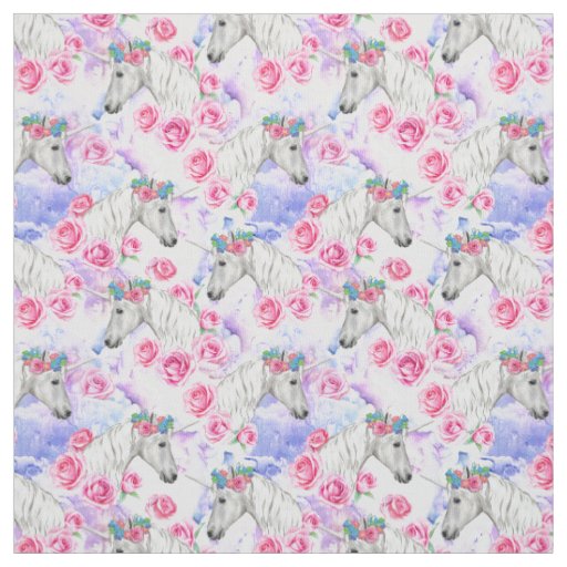 Unicorns & Roses Pattern Fabric
