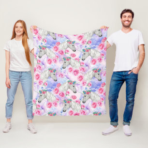 Unicorns & Roses Pattern Fleece Blanket
