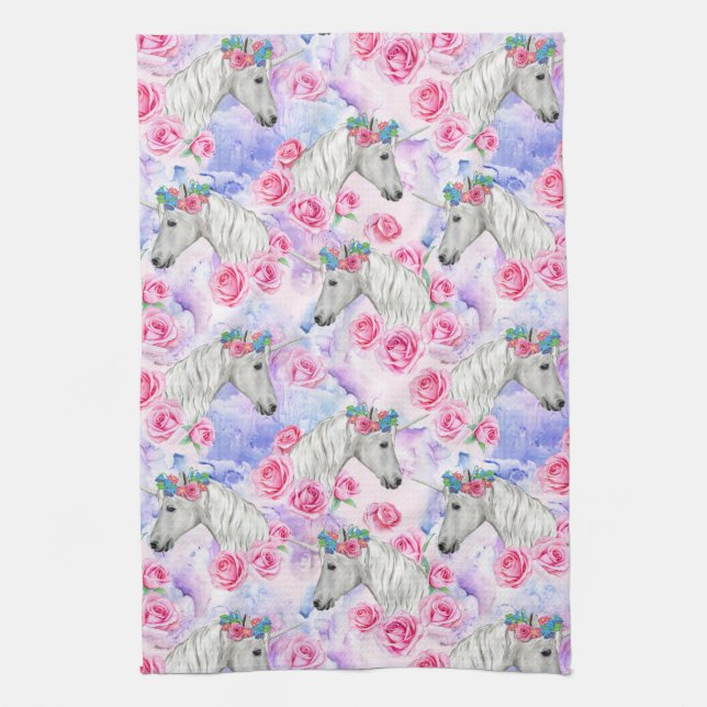 Unicorns & Roses Pattern Kitchen Towel (Vertical)