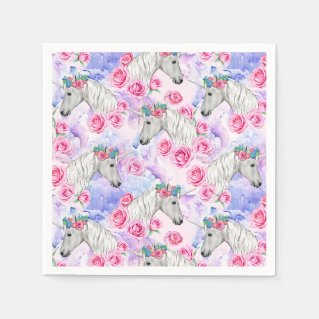 Unicorns & Roses Pattern Napkins (Front)