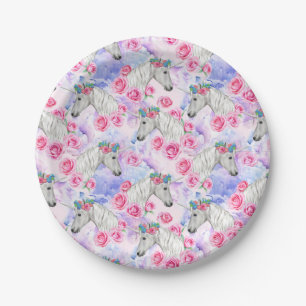 Unicorns & Roses Pattern Paper Plates