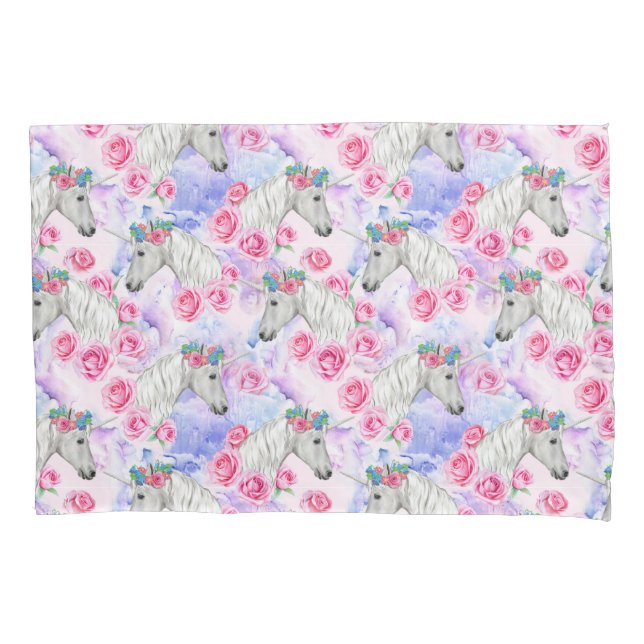 Unicorns & Roses Pattern Pillow Case (Front-Left)