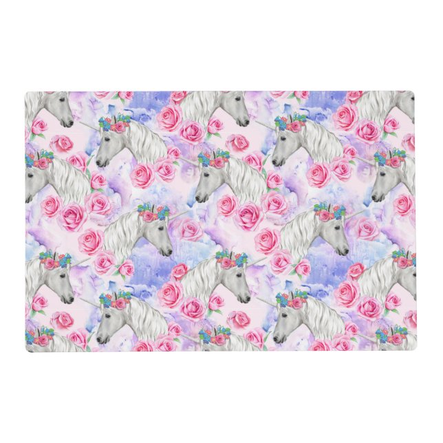 Unicorns & Roses Pattern Placemat (Front)