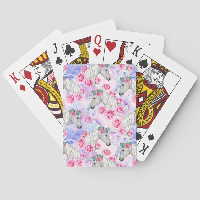 Unicorns & Roses Pattern Poker Cards (Back)