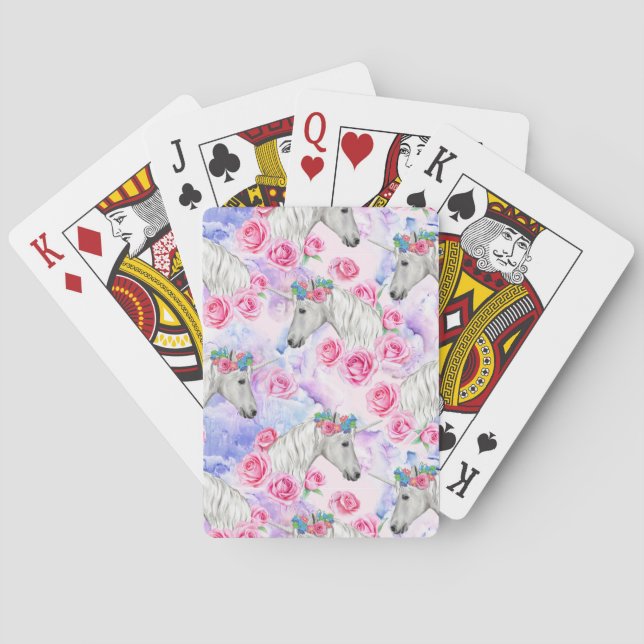 Unicorns & Roses Pattern Poker Cards (Back)