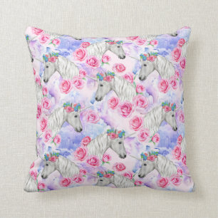 Unicorns & Roses Pattern Throw Pillow