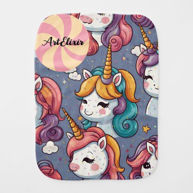 Unicorns & Sprinkles Print  Baby Burp Cloth (Front)