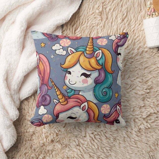 Unicorns & Sprinkles Print  Throw Pillow (Blanket)
