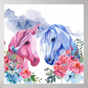 Unicorns Watercolor Art Poster