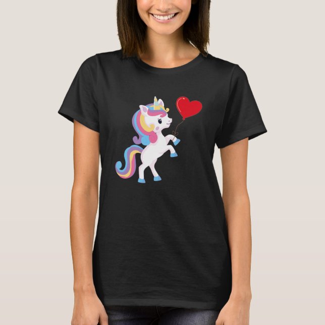 Unicorns With Heart Balloon Valentines Day Love Bo T-Shirt (Front)