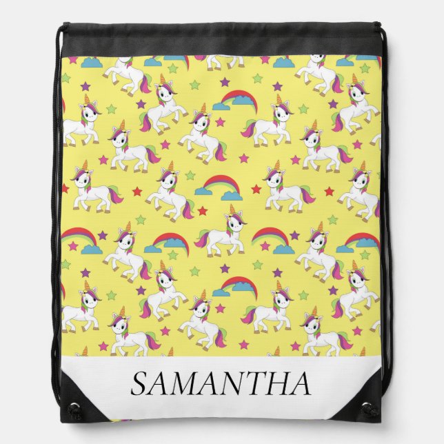 Unicorns Yellow Custom Drawstring Bag (Front)