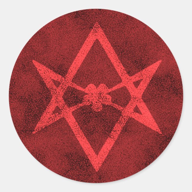 Unicursal Hexagram (Red Textured) Classic Round Sticker (Front)