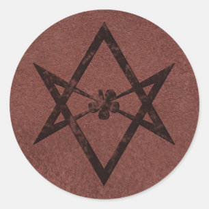 Unicursal Hexagram Thelemic Symbol on Red Leather Classic Round Sticker