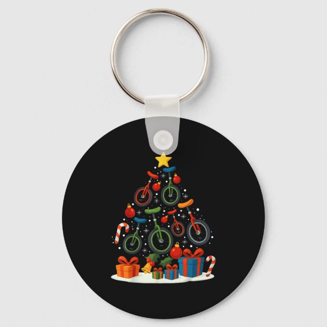 Unicycling Unicycle Christmas Tree Xmas  Keychain (Front)