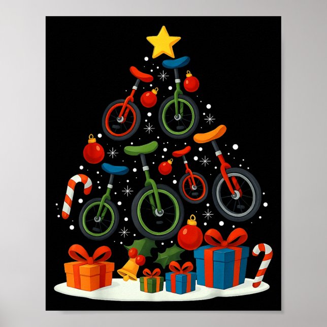 Unicycling Unicycle Christmas Tree Xmas  Poster (Front)