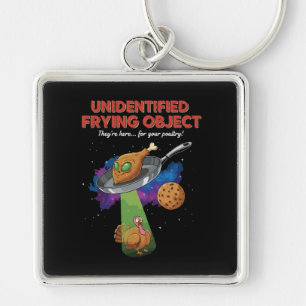 Unidentified Frying Object Funny Alien UFO Turkey Keychain