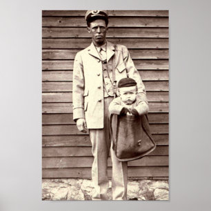 Uniformed Postman with Baby in Mailbag Poster
