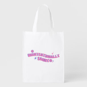 Unintentionally Funny Pink Retro Groovy Text Grocery Bag