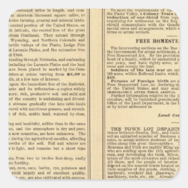 Union and Central Pacific Railroad Lines Square Sticker (Front)