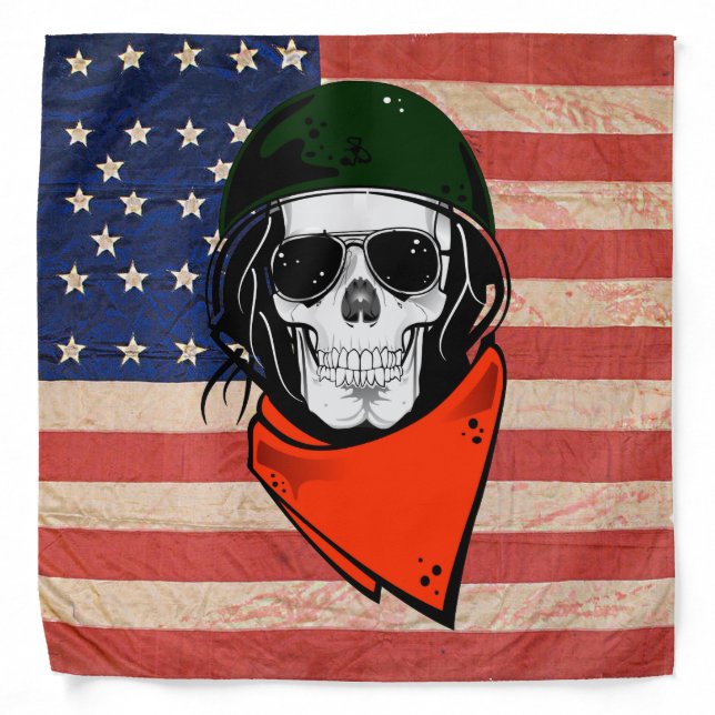 Union Army Civil War Flag Green Helmet Skull Bandana (Front)