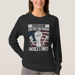 Union Construction Worker American USA Flag 4th of T-Shirt