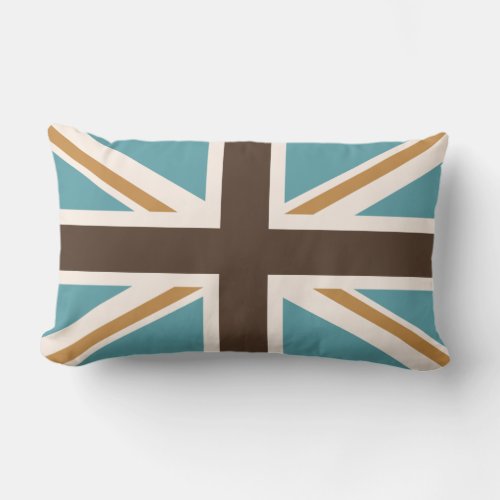 Union FlagJack Teal Brown Gold Cream Lumbar Pillow