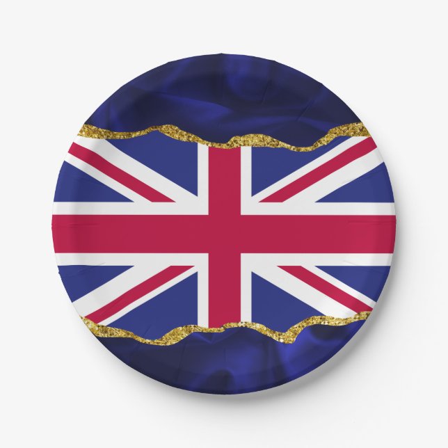 Union Flag Party Picnic Plates, Red White, Navy UK Paper Plates (Front)