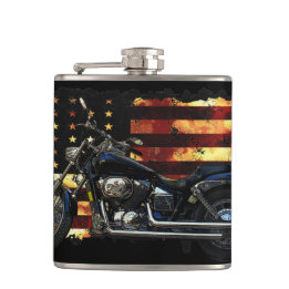 Union Flag, Stars and Stripes, Motorcycle, Hip Flask