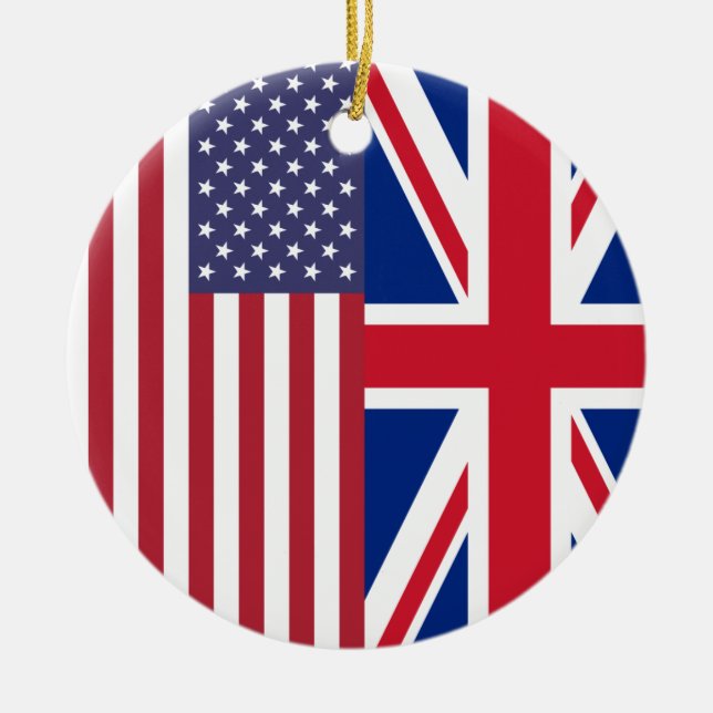 Union Jack And United States of America Flags Ceramic Ornament (Front)