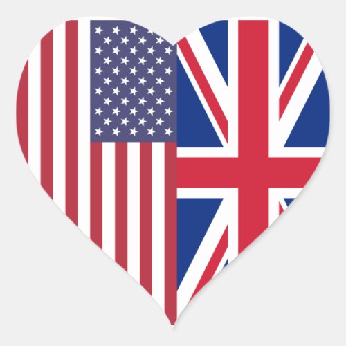 Union Jack And United States of America Flags Heart Sticker
