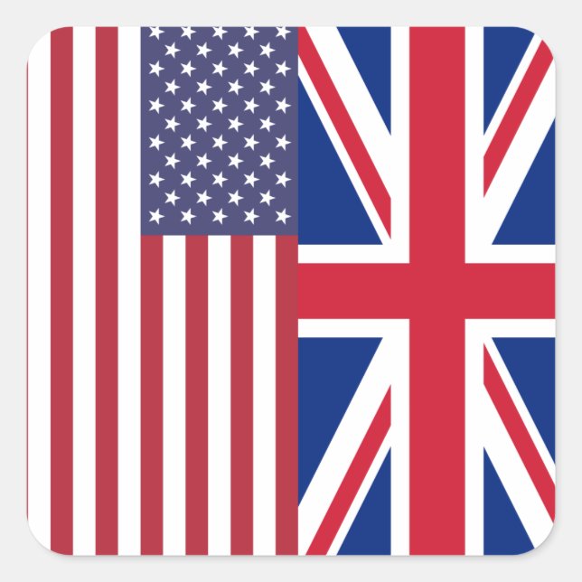 Union Jack And United States of America Flags Square Sticker (Front)