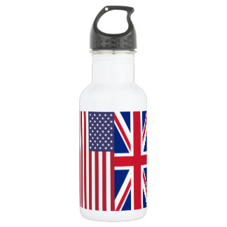 Union Jack And United States of America Flags Water Bottle