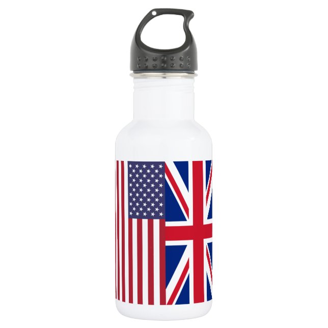 Union Jack And United States of America Flags Water Bottle (Front)