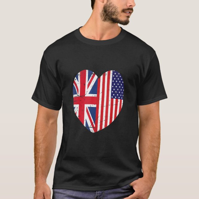 Union Jack and Unites States of America Flag Retro T-Shirt (Front)