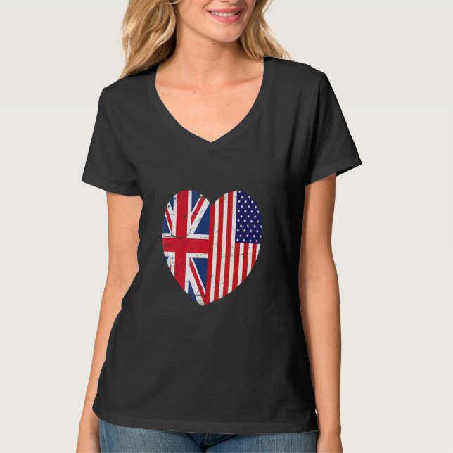 Union Jack and Unites States of America Flag Retro T-Shirt (Front)