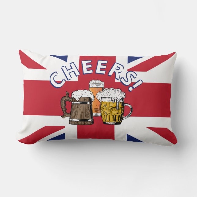 Union Jack Beers Cheers Lumbar Pillow (Front)